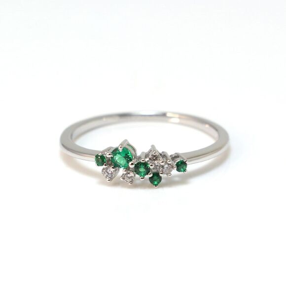 Silver Dazzling May Birthstone Ring, Green Cubic Zirconia Cluster Jewelry - Picture 3 of 9